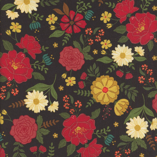 Riley Blake Fabrics Orchard House Heather Peterson Flowers Black