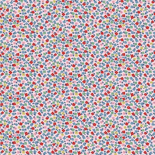 Riley Blake Fabrics Cath Kidston Signature Collection Teeny One Pink, close-up of colorful tiny floral pattern on fabric.