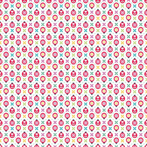 Riley Blake Fabrics Chasing Rainbows Leslie Ryan Cute as a Bug White, a colorful floral fabric pattern with pink, yellow, blue, and green flowers on a white background.