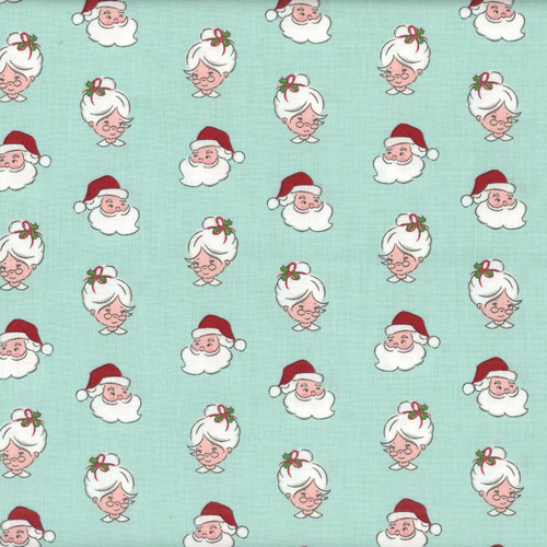 Riley Blake Fabrics Claus and Co Melissa Mortenson Santa Heads Blue