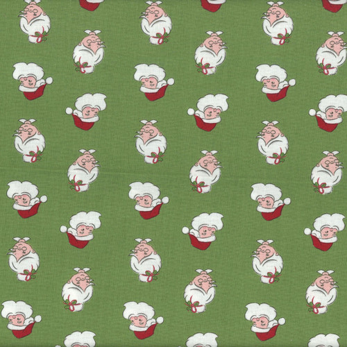 Riley Blake Fabrics Claus and Co Melissa Mortenson Santa Heads Green