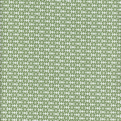 Riley Blake Fabrics Claus and Co Melissa Mortenson Star Pattern Green, a fabric with a green and white star pattern design.
