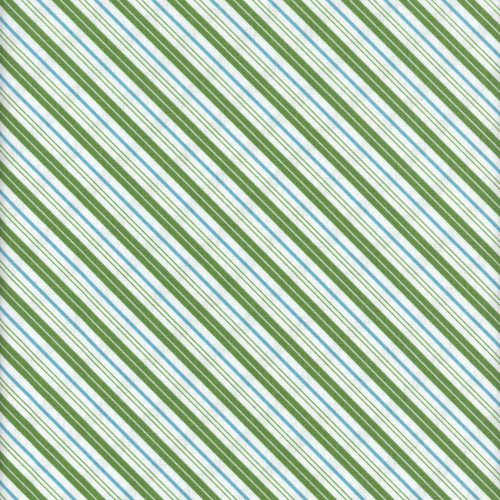 Riley Blake Fabrics Claus and Co Melissa Mortenson Candy Cane Stripes Green, fabric with diagonal candy cane stripe pattern in green, white, and light blue.