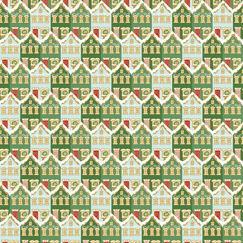 Riley Blake Fabrics Claus and Co Melissa Mortenson Christmas Houses Green