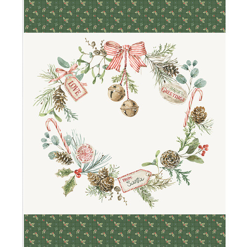Riley Blake Fabrics Holiday Spirit Lisa Audit Season's Greetings Wreath Panel 36