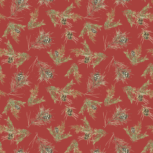 Riley Blake Fabrics Holiday Spirit Lisa Audit Pinecones Red
