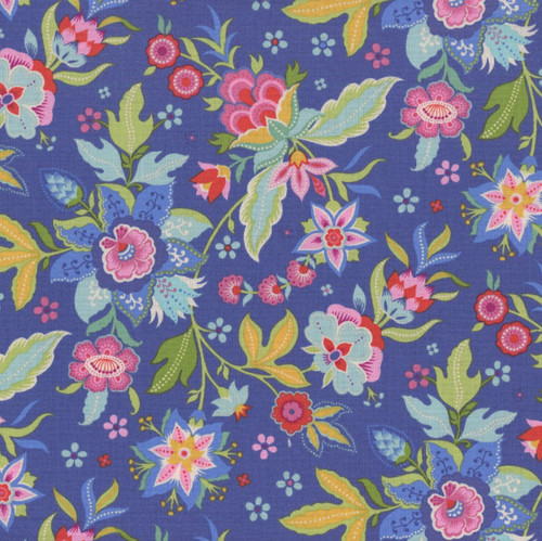 Riley Blake Fabrics Kipling Gardens Lily Ashbury Jacobean Floral Blueberry Blue