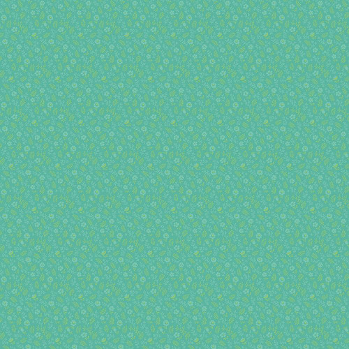 Riley Blake Fabrics Kipling Gardens Lily Ashbury Ellington Teal Blue, fabric with small floral patterns in shades of teal and green.