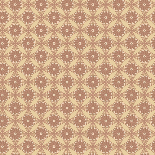 Riley Blake Fabrics Northanger Abbey Jane Austen Fullerton Yellow, intricate floral geometric pattern in shades of brown and yellow.