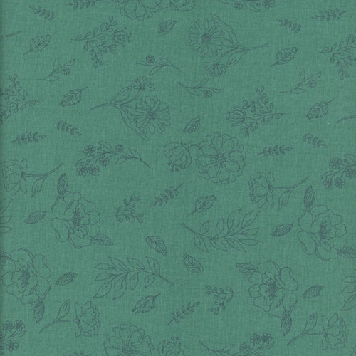 Riley Blake Fabrics Orchard House Heather Peterson Sketch Floral Teal Blue