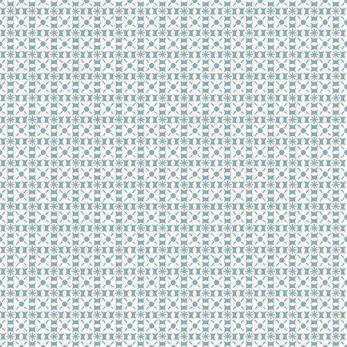 Riley Blake Fabrics Sketchbook Lisa Audit Geo Blue, fabric pattern featuring geometric shapes and floral motifs in blue and white colors.
