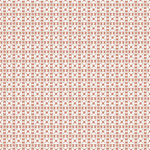 Riley Blake Fabrics Sketchbook Lisa Audit Geo Ginger, a geometric fabric pattern with small floral and star-like design elements in earthy orange tone.