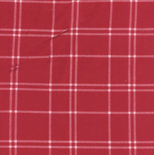 Riley Blake Fabrics The North Pole Flannel My Minds Eye Plaid Tomato Red, close-up of red flannel fabric with white plaid pattern.