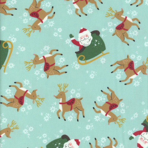 Riley Blake Fabrics The North Pole Flannel My Minds Eye Reindeer Toss Aqua Blue