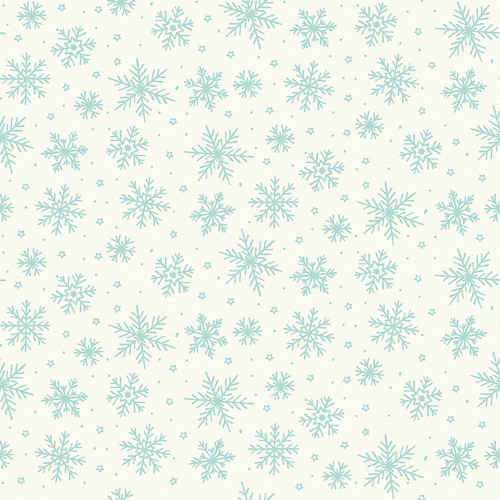 Riley Blake Fabrics The North Pole Flannel My Minds Eye Snowflakes White, winter snowflake pattern in light blue on white background.