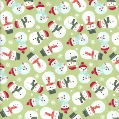 Riley Blake Fabrics The North Pole Flannel My Minds Eye Snowmen Honeydew Green