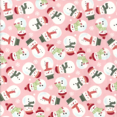 Riley Blake Fabrics The North Pole Flannel My Minds Eye Snowmen Blush Pink