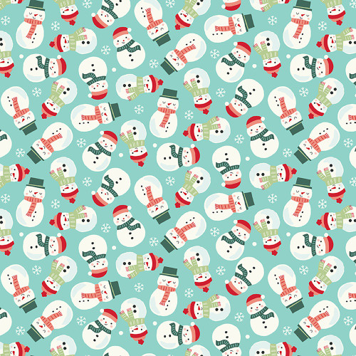 Riley Blake Fabrics The North Pole Flannel My Minds Eye Snowmen Aqua Blue