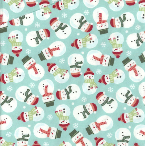 Riley Blake Fabrics The North Pole Flannel My Minds Eye Snowmen Aqua Blue