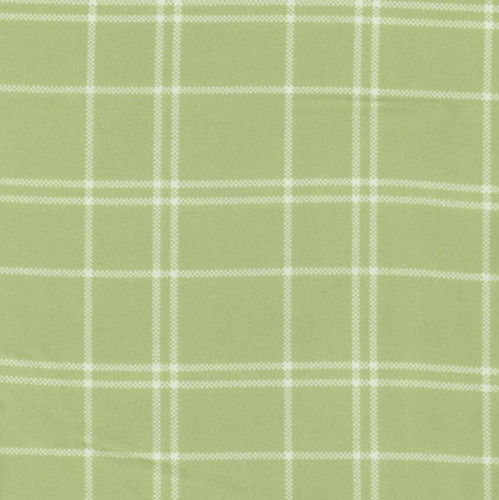 Riley Blake Fabrics The North Pole Flannel My Minds Eye Plaid Honeydew Green, soft green and white plaid flannel fabric with a classic geometric pattern.