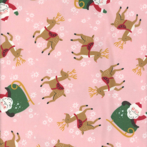 Riley Blake Fabrics The North Pole Flannel My Minds Eye Reindeer Toss Blush Pink