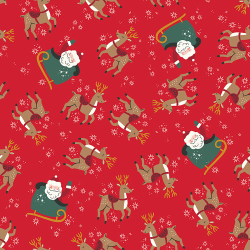 Riley Blake Fabrics The North Pole Flannel My Minds Eye Reindeer Toss Tomato Red