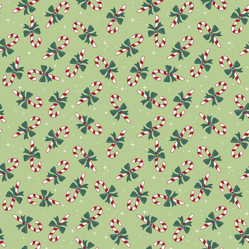 Riley Blake Fabrics The North Pole Flannel My Minds Eye Candy Cane Honeydew Green