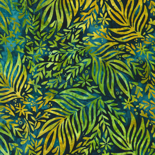 Robert Kaufman Fabrics Backyard Birds Artisan Batiks Navy Blue Palms and Flowers