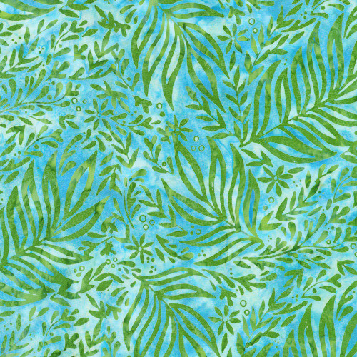 Robert Kaufman Fabrics Backyard Birds Artisan Batiks Water Blue Palms and Flowers