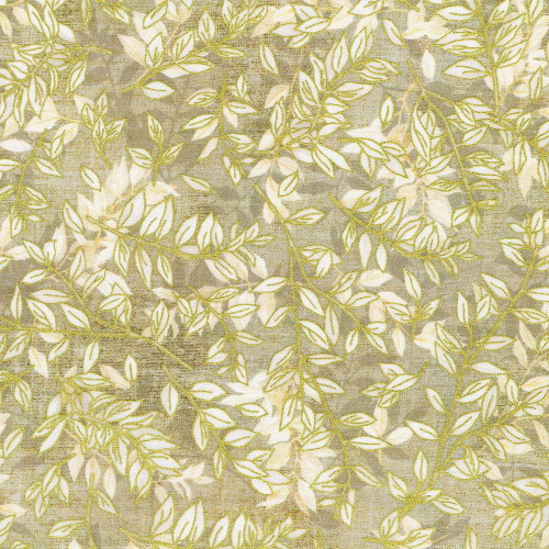Robert Kaufman Fabrics Hello Fall Linen Cream Foliage, fabric with cream background and gold foliage pattern.
