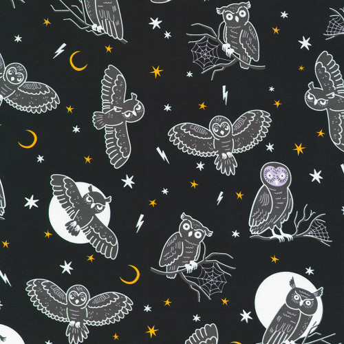 Robert Kaufman Fabrics Lights Out Glow in the Dark Night Blue Owls