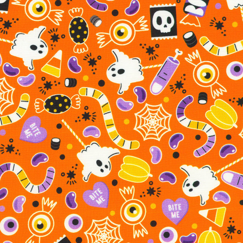 Robert Kaufman Fabrics Lights Out Glow in the Dark Pumpkin Orange Candy Ghosts