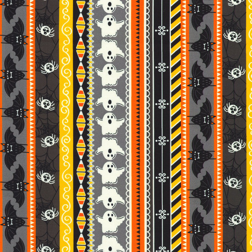 Robert Kaufman Fabrics Lights Out Glow in the Dark Ember Orange Ghost Spider Stripe