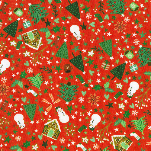 Robert Kaufman Fabrics Tiny Tidings Christmas Garnet Red Christmas Trees Snowman