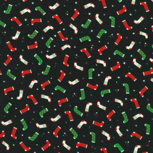 Robert Kaufman Fabrics Tiny Tidings Christmas Black Christmas Stockings