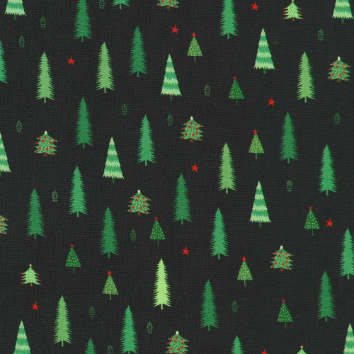 Robert Kaufman Fabrics Tiny Tidings Christmas Black Christmas Pine Trees