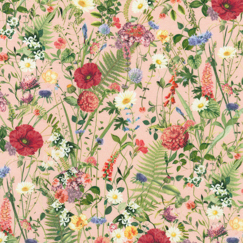 Robert Kaufman Fabrics Twighlight Terrace Primrose Pink Ferns Orchids Flowers