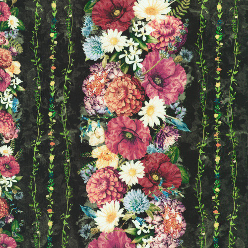 Robert Kaufman Fabrics Twighlight Terrace Night Fall Blue Mum Dahlia Daisy Flower Garland Stripe
