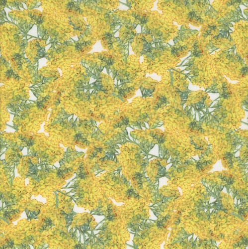 In The Beginning Fabrics Hill Country Wildflowers Yellow Green Yarrow, close-up of vibrant yellow and green floral pattern with detailed yarrow flowers and foliage