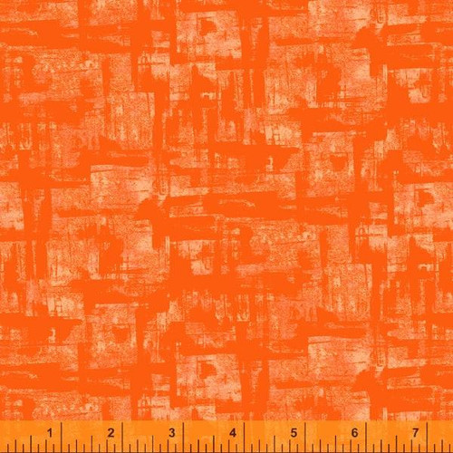 Windham Fabrics Spectrum Texture Persimmon Orange, fabric with a textured, abstract pattern in vibrant orange hues.