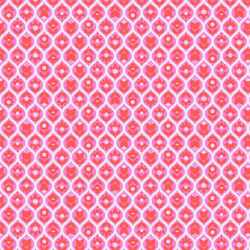 FreeSpirit Fabrics Legendary by Tula Pink Beg Your Garden Wildorchid Pink, fabric pattern featuring pink, red, and purple floral and leaf motifs on a light pink background.