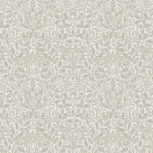 FreeSpirit Fabrics Morden by William Morris Pure Acorn Linen Cream, intricate floral and leaf pattern in neutral beige and cream tones covering the fabric.