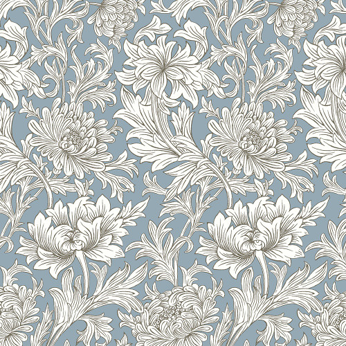 FreeSpirit Fabrics Morden by William Morris Chrysanthemum Tonal Blue