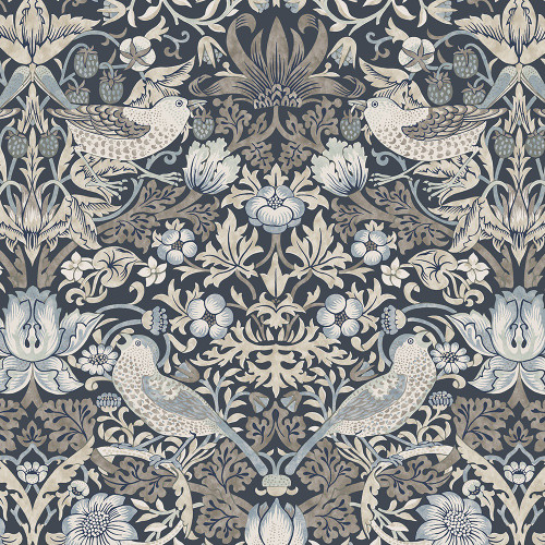 FreeSpirit Fabrics Morden Cotton Lawn by William Morris Strawberry Thief Charcoal Grey