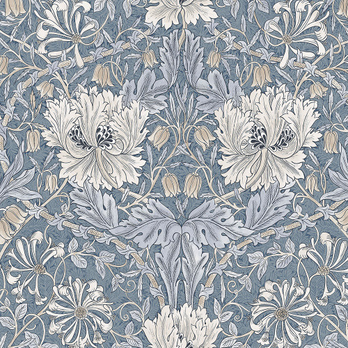 FreeSpirit Fabrics Morden Cotton Lawn by William Morris Honeysuckle and Tulip Indigo Blue