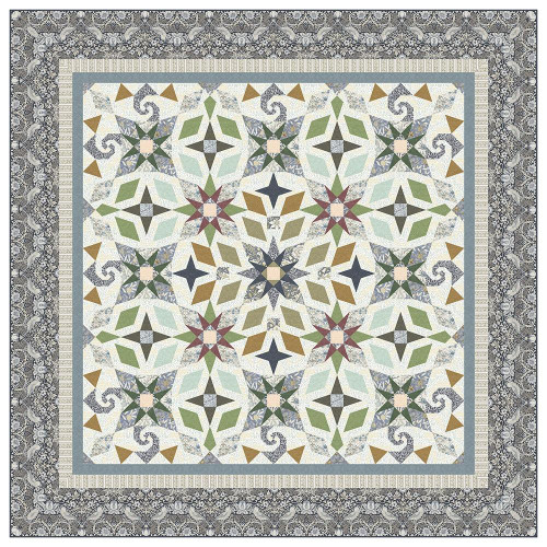FreeSpirit Fabrics Morden by William Morris Windbourne Reflections Quilt Kit, a detailed quilt with intricate patterns and a floral border design.