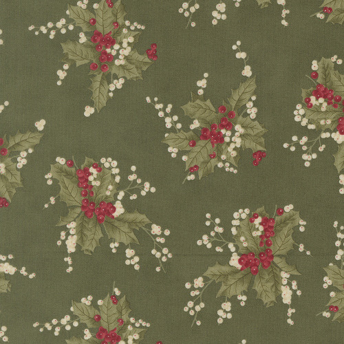 Moda Fabrics Candlelight Christmas 3 Sisters Christmas Holly Berries Holly Green