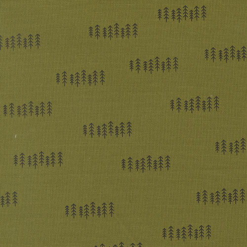 Moda Fabrics Chilly Sweetwater The Forest Tree The Forest Pine Green, fabric featuring a green background with small, evenly spaced dark green pine trees pattern.