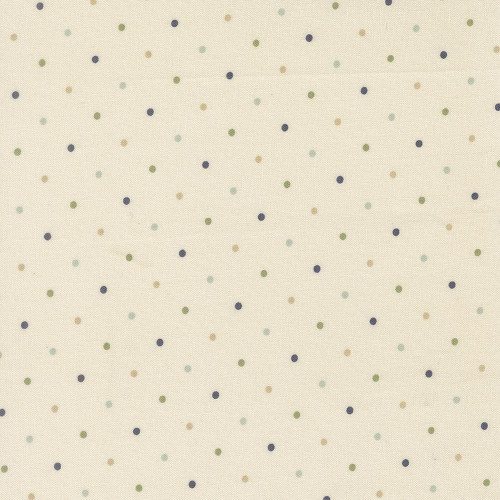 Moda Fabrics True Love Lella Boutique Magic Dot Cream Multi, fabric with cream background and multicolored polka dots