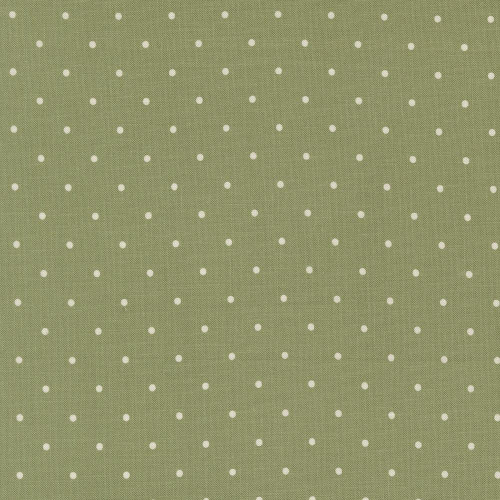 Moda Fabrics True Love Lella Boutique Magic Dot Sprig Green, fabric with small white polka dots on a green background.
